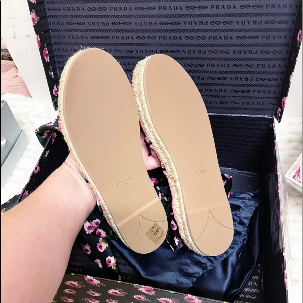 Authentic Prada BRAND NEW Wrap Around Floral Espadrille Platform Flats - Picture 7 of 10